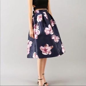 Chicwish navy/pink floral skirt